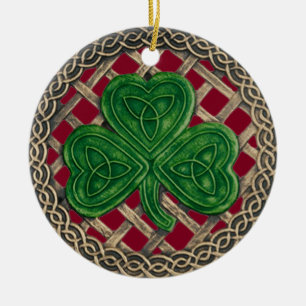 Kleeblatt und keltischer Knotenanhänger Rot Keramikornament