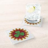 Kleeblatt und Knüpfarbeit in Rot Glasuntersetzer (Schrägansicht)