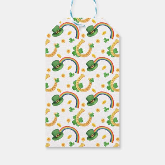 Kleeblatt- und Leprecherhut mit Regenbogenmuster Geschenkanhänger (Rückseite)