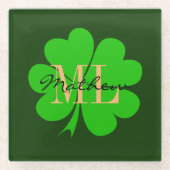 Kleeblatt und Lucky Kleeblatt mit Monogramm / iris Glasuntersetzer (Vorderseite)