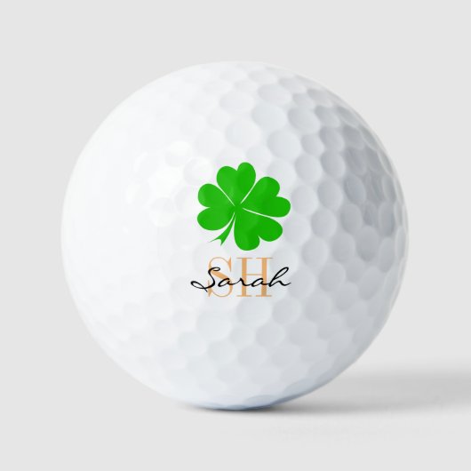 Kleeblatt und Lucky Kleeblatt mit Monogramm / iris Golfball (Vorderseite)