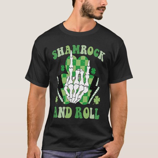 Kleeblatt und Roll Skeleton Retro St Pattys Patric T-Shirt (Vorderseite)