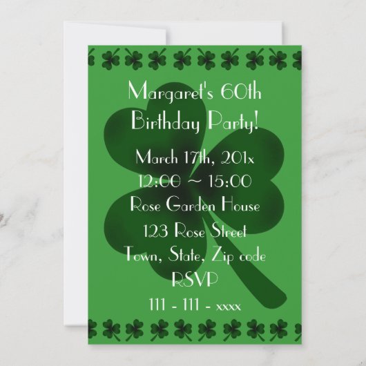 Kleeblatt und Vierblättriges Kleeblatt Einladung (Rückseite)