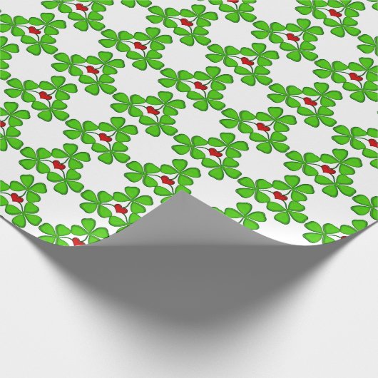 Kleeblatt, vierblättrige Kleeblatten und Herz-Gesc Geschenkpapier (Ecke)