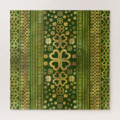 Kleeblatt Vierblättriges, grünes Holz und Gold Puzzle (Horizontal)