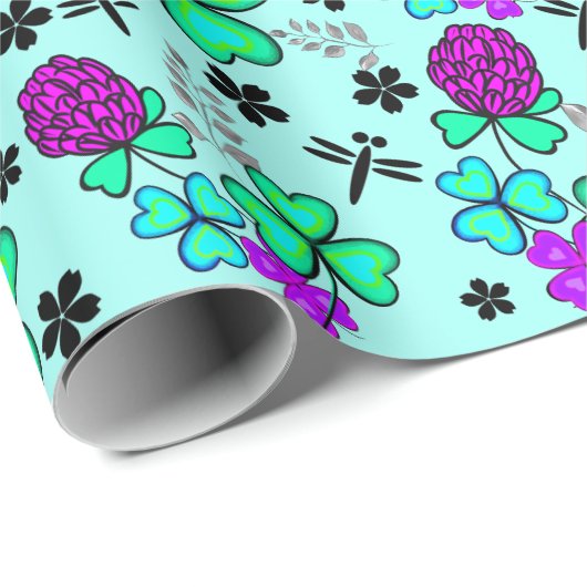 Kleeblatt, vierblättriges Wrapping Paper Geschenkpapier (Rolleneckpunkt)