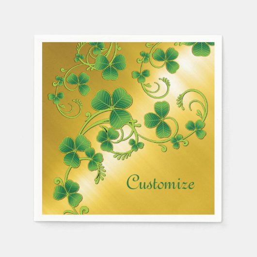 Kleeblatt Vines Green und Gold Napkins Serviette (Vorderseite)