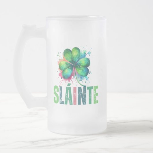 Kleeblatt Wasserfarbe - Sláinte - St Patrick Day Mattglas Bierglas (Links)
