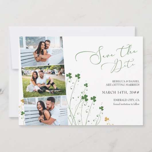 Kleeblatt Wildblume Elegant Wedding 3 Foto Save The Date (Vorderseite)