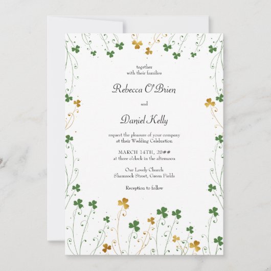 Kleeblatt Wildblume Green Gold Hochzeit Einladung (Vorderseite)