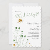 Kleeblatt Wildblume Grün und Gold Hochzeit Einladung (Vorderseite)