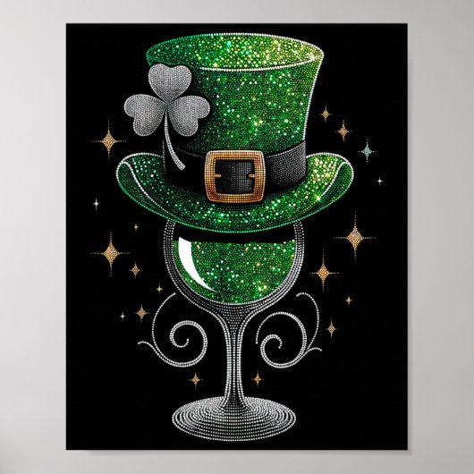 Kleeblatt Wine Gles Drinks St Patricks Day Irish Poster (Vorne)