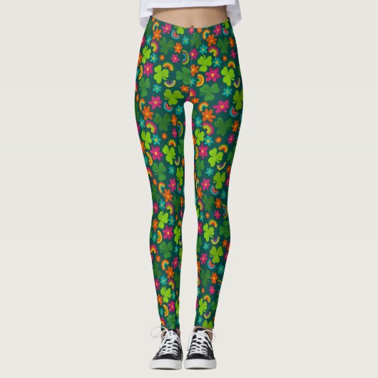 Kleeblätter, Blume und Rainbows St. Patrick's Day Leggings (Vorderseite)