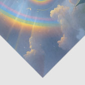 Kleeblätter in einem Dorf mit Regenbogen am Himmel Seidenpapier (Detail)