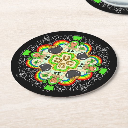 Kleeblätter, Leprechauns St Patrick's Day Runder Pappuntersetzer (Angewinkelt)