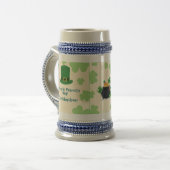 Kleeblätter, Leprechauns und Goldtopf Stein Bierglas (Vorderseite Links)