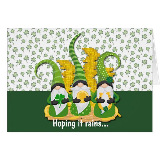 Kleeblätter Rain Gnome St Patrick's Day Card (Vorderseite (Horizontal))