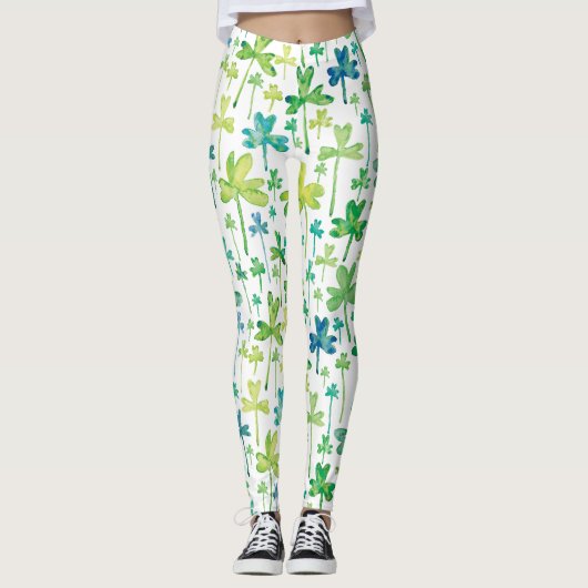 Kleeblätter St. Patrick's Day Grüne Weiße Leggings (Vorderseite)