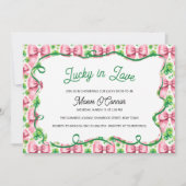 Kleeblätter und Bows Rosa und grünes Brautparty Einladung (Vorderseite)