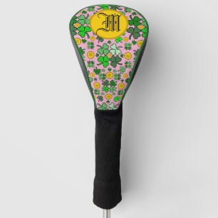 Kleeblätter und Goldmünzen auf Rosa zum Personalis Golf Headcover