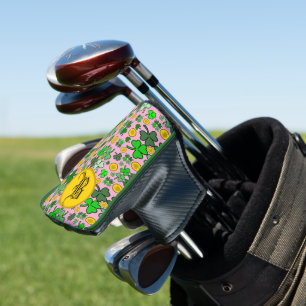 Kleeblätter und Goldmünzen auf Rosa zur Personalis Golf Headcover