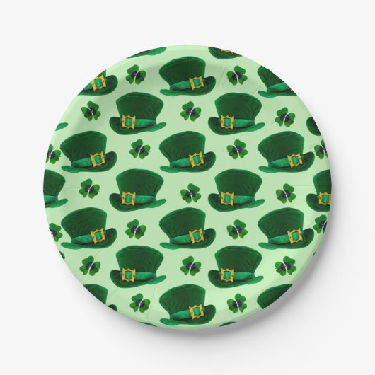 Kleeblätter und Leprecherhäuser Pappteller (Vorderseite)