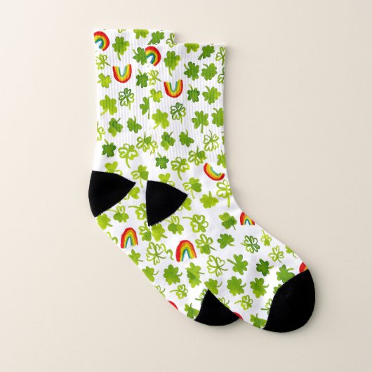 Kleeblätter und Regenbogen für Wasserfarbmuster Socken (Paar)