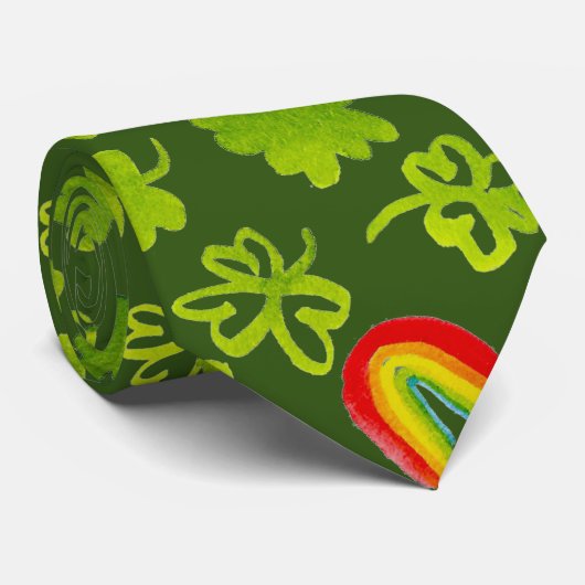 Kleeblätter und Regenbows irisch grün Krawatte (Gerollt)