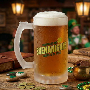 Kleeblätter und Schabernack gefrosteter Glasmug Mattglas Bierglas