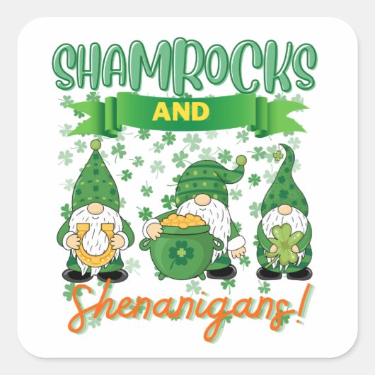 Kleeblätter und Shenanigans St Patrick's Day Lucky Quadratischer Aufkleber (Vorderseite)
