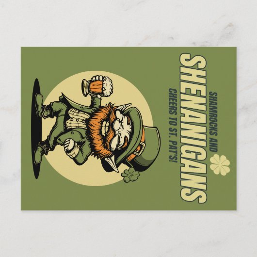 Kleeblätter und Shenanigans St. Patrick's Day Postkarte (Vorderseite)