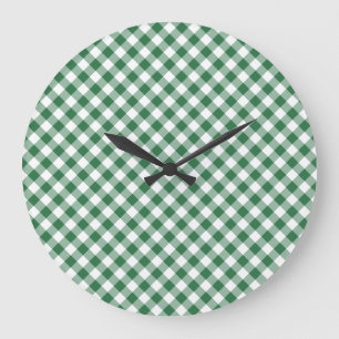 Kleeblattgrün und Weiß kariertes Gingham-Wanduhr Große Wanduhr