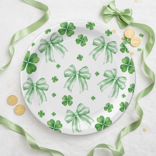 Kleeblattgrüne Schleife St. Patricks Day Pappteller