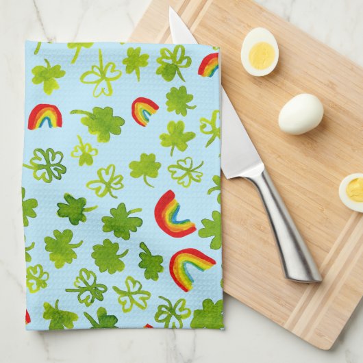 Kleeblatts and Rainbows Watercolor Irland Geschirrtuch (Viertel Falte)