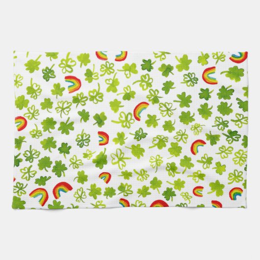 Kleeblatts and Rainbows Watercolor Irland Geschirrtuch (Horizontal)