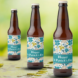 Kleeblatts Clover Green St. Patrick`s Day Pattern Bierflaschenetikett