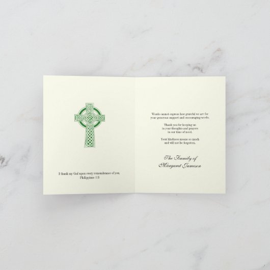 Kleeblatts Katholische Irish Celtic Cross Beileid Dankeskarte (Innenseite)