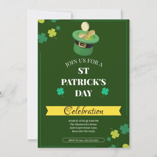 "Kleeblatts & Shenanigans: Ein St. Patrick's Day Einladung (Vorderseite)