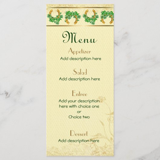 Kleeblatts und das "Gold Irish Wedding Menu" Menükarte (Vorderseite)