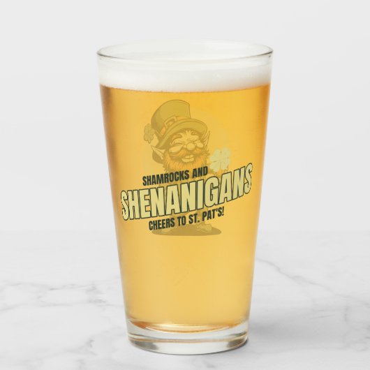 Kleeblatts und Shenanigans St. Patrick's Day Pint Glas (Vorne (Gefüllt))