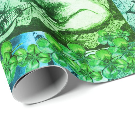 Kleeblatts und St.Patrick's Day Cat Musik machen Geschenkpapier (Rolleneckpunkt)
