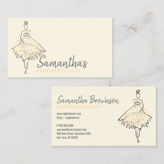 Kleid aus Mode-Shop für Elfenbeingold Visitenkarte (Vorne/Hinten)