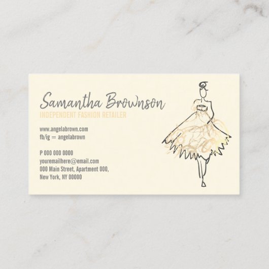 Kleid aus Mode-Shop für Elfenbeingold Visitenkarte (Rückseite)