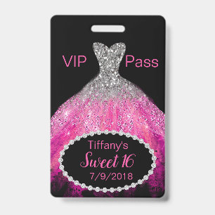 Kleid aus rosa Glitter Sweet 16 VIP Party Abzeiche Ausweis