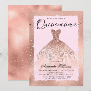 Kleid aus Roségold für Quinceañera  Einladung