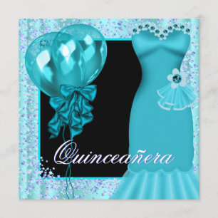 Kleid Ballons Lila Türkis Blau Quinceanera Einladung