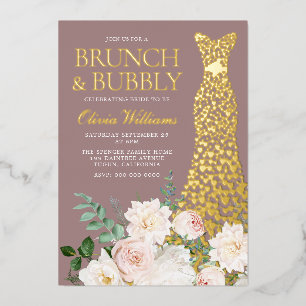 Kleid & Blumen Brunch & Bubbly Brautjungfernparty Folieneinladung
