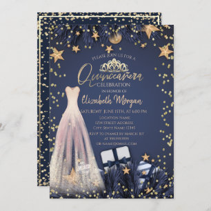 Kleid, Branchen, Diamanten Navy Blue Quinceañera Einladung