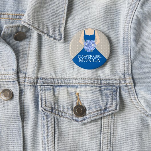 Kleid des königlichen Blaus des Blumenmädchens Button (Beispiel)