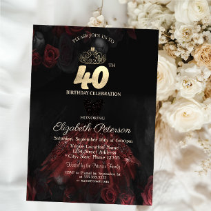Kleid, Diadem, Rote Rosen 40. Geburtstag Einladung